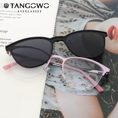 TANGOWO Retro Cateye Polarized Sunglasses Women Clip on Brand Designer Optical Myopia Eyeglass Frame Magnetic Glasses  DP33105 ► Photo 1/1