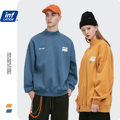 INFLATION Men Thick Fleece Sweatshir Streetwear толстовка 2022 Winter Letter Printing High Collar Loose Sweatshirt Men 1345W ► Photo 1/6