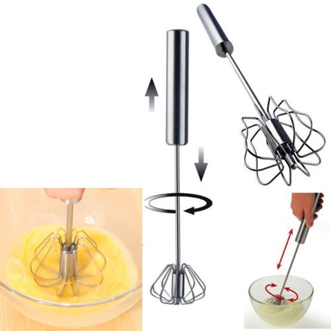 1pc Stainless Steel Semi-automatic Egg Beater Handheld Kitchen