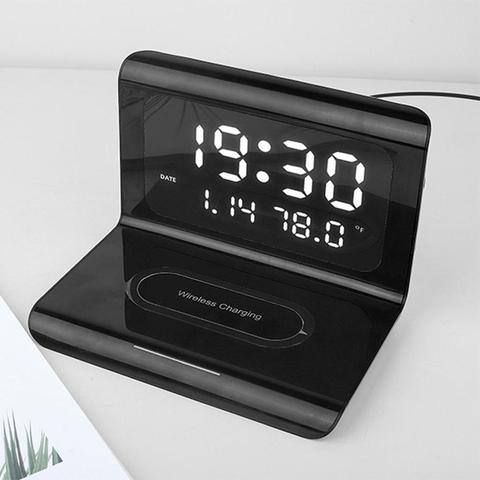 Wireless Charger Wireless Charging Pad Alarm Thermometer Calendar Clock Fast Charge cargador inalambrico for iphone for samsung ► Photo 1/6