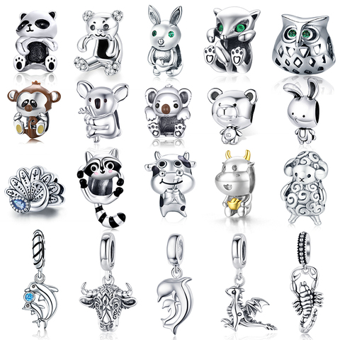 WOSTU Animal Charm 925 Sterling Silver Koala Fox Bear Beads Rabbit Cow Panda Pendant Fit Original Bracelet DIY Jewelry For Women ► Photo 1/1