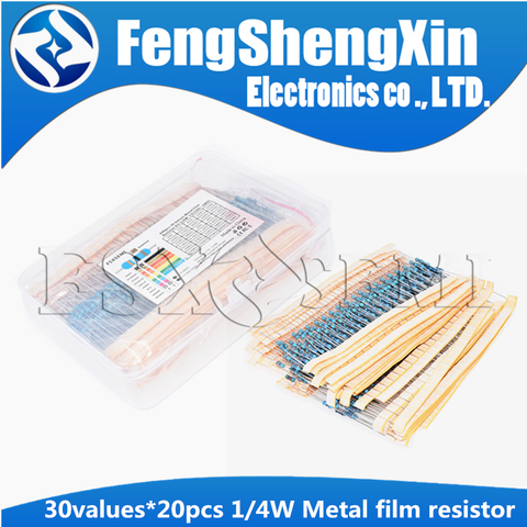 30values x20pcs=600pcs 1/4W (0.25W) 1% Metal Film Resistor Assortment Kit Set pack electronic diy kit  (10R~1M) free shipping ► Photo 1/6