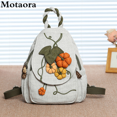 Motaora Women's Backpack 2022 New Handmade Vintage Canvas Bag Fresh Casual Backpack For Women Vegetable Pattern Travel Mochila ► Photo 1/6