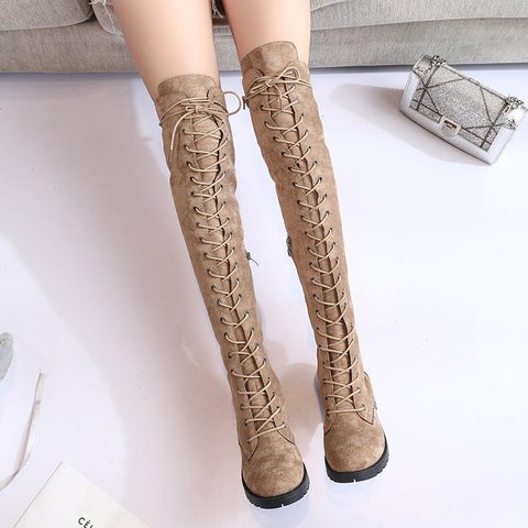 New Sexy Ladies Lace Up Over The Knee Boots Plus Size 43 Platfrom Long Boots Women Shoes Thigh High Boots zapatos de mujer569 ► Photo 1/5