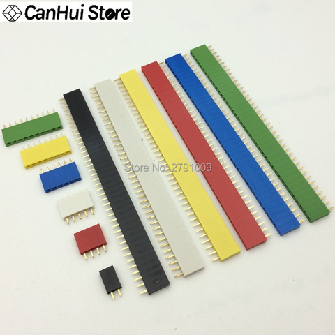 2.54mm Single Row Female PCB Board Pin Header Connector Strip Pinheader 2/3/4/6/8/10/16/40p 1*2 pin colourful socket ► Photo 1/4