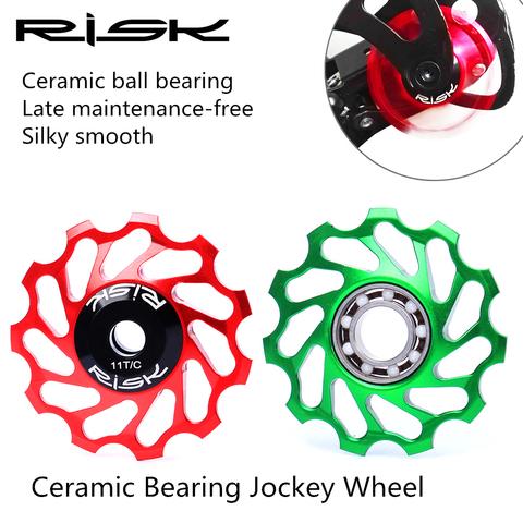 RISK Mountain Road Bike 11T Aluminum Alloy  Jockey Wheel Rear Derailleur Ceramic Bearing Guide Wheel MTB Bicycle Jockey Roller ► Photo 1/5