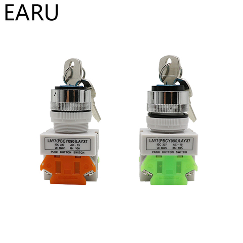 1pc LAY7 LAY37-11Y2 22mm Knob Selector Rotary Lock Key Switch 2 3 Position 1NO1NC 2NO with 2 Keys Latching Push Button Switch ► Photo 1/6