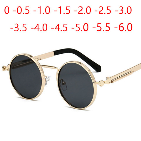 Retro Punk Spring Leg Round Sunglasses Men Polarized Metal Myopia Lens Prescription Sun Glasses Women 0 -0.5 -0.75 To -6.0 ► Photo 1/6