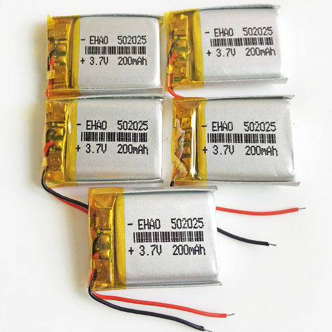 5 pcs 3.7V 200mAh 502025 Lithium Polymer LiPo li ion Rechargeable Battery For Mp3 Camera bluetooth GPS massager 5*20*25mm ► Photo 1/6