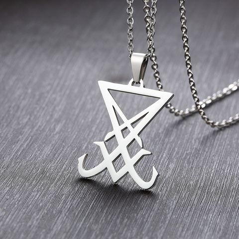 silver color Sigil Of Lucifer Pendant Satanic Symbol Stainless Steel Men Necklace Seal Of Satan Necklace Emblem Amulet Jewelry ► Photo 1/6