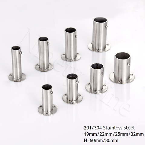 2Pcs 201 304 Stainless Steel 60mm 80mm High Tall Flange Holder Bracket Closet Rod Wall Floor 19mm 22mm 25mm 32mm Tube ► Photo 1/2