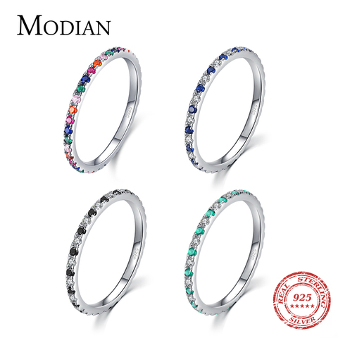 Modian Rainbow CZ Finger Rings for Women Stackable Slim 4 Color Wedding Engagement Band 925 Sterling Silver Fine Jewelry 2022 ► Photo 1/6