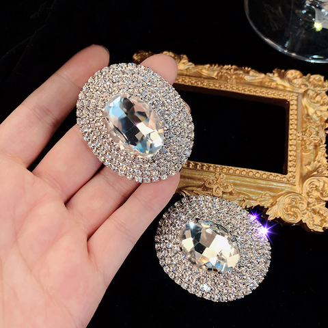 AENSOA Shiny Full Crystal Gems Big Dangle Earrings For Women Fashion Luxury Rhinestone Geometric Oval Statement Earrings Jewelry ► Photo 1/6
