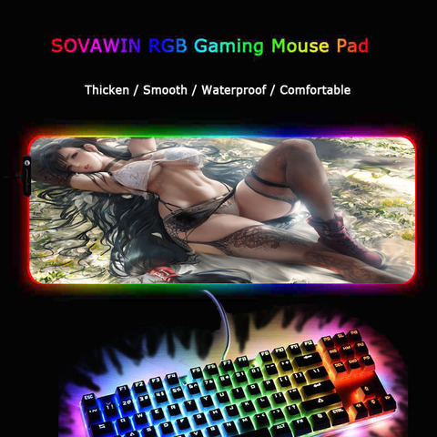 Sexy Anime Girl RGB Gaming Mouse Pad  Large Mouse Pad Xxl Big Gamer Desk Mouse Mat Led Mause Pad Backlit Keyboard Mice Mat ► Photo 1/6