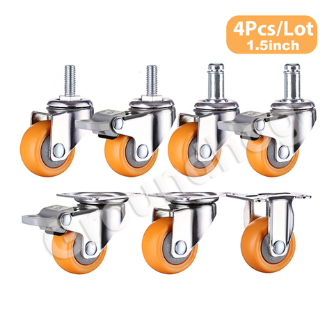 4Pcs/Set Swivel Furniture Caster 1.5 inch Heavy Duty 120kg Orange Swivel Castor Wheels Trolley Ultra Quiet Nylon Castor Wheels ► Photo 1/6