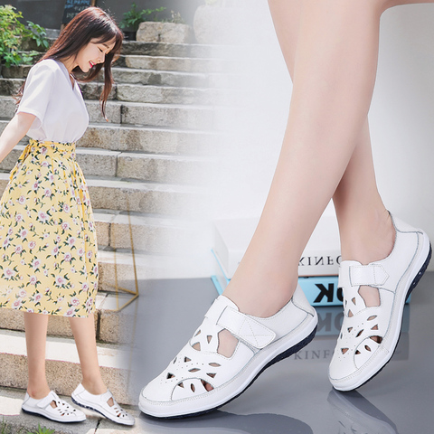 Women Sandals Summer Ladies Girls Comfortable Ankle Hollow Round Toe Sandals Woman Soft Beach Sole Female Shoes Plus Size ► Photo 1/6