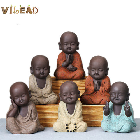 VILEAD Ceramic Buddha Statues Modern Mini Monk Sculpture Tea Set Statuette Miniature Figurines for Home Decoration Accessories ► Photo 1/6