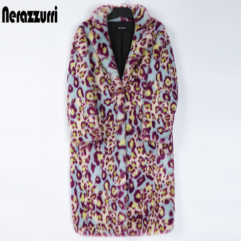 Nerazzurri Multicolor leopard print faux fur coat women lapel Long warm womens plus size fashions Winter clothes women 2022 7xl ► Photo 1/6