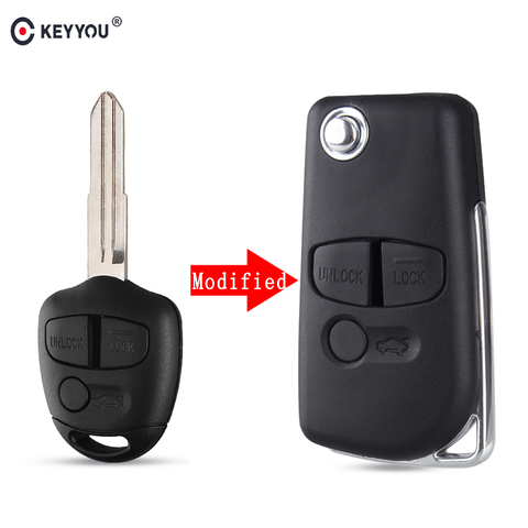 KEYYOU 3 Buttons Filp Modified Remote Car Key Case Shell For Mitsubishi Lancer ASX Grandis Evolution Outlander Right/left Blade ► Photo 1/6