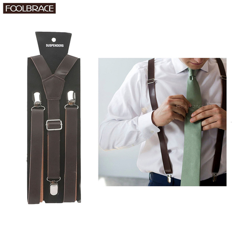 2.2cm Width Fashion Men Leather Suspenders Belt  PU Leather Clip-on Women Braces Suspenders Wedding Wear ► Photo 1/6