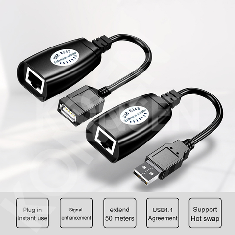 USB 2.0 Extension Extender Adapter male & Female Up To 150ft Using CAT5/CAT5E/6 RJ45 Lan Network Ethernet Repeater Cable ► Photo 1/6