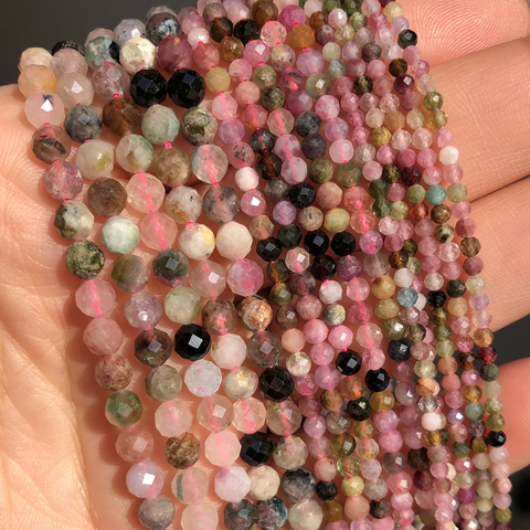 Natural Faceted Colorful Tourmaline Stone Beads Round Loose Spacer Bead for Jewelry Making DIY Bracelet Accessories 15'' 2 3 4mm ► Photo 1/5
