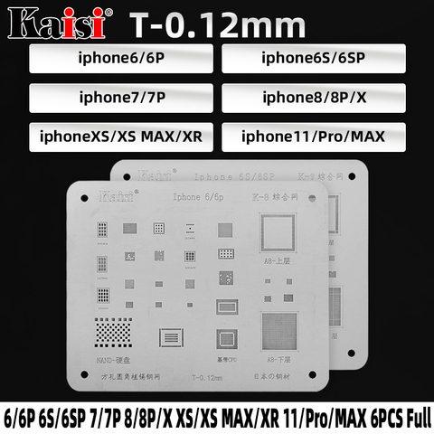 6 Pcs/lot High quality IC Chip BGA Reballing Stencil Kits Set Solder Template for iPhone 11 pro Max XS XR X 8 7 6S 6 Plus ► Photo 1/6