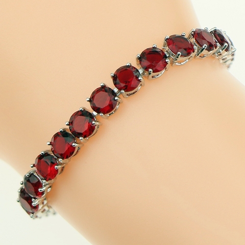 Bridal Red Garnet White Zircon Created jewelry 925 Silver Jewelry Link Chain Bracelet 18cm For Women Free Gift Box ► Photo 1/5