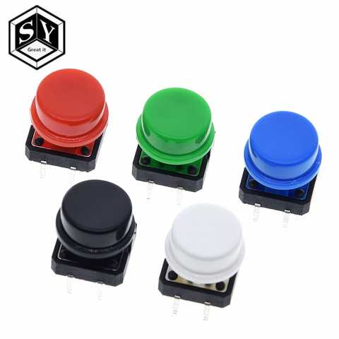 5PCS Tactile Push Button Switch Momentary 12*12*7.3MM Micro switch button +5PCS Tact Cap(5 colors) for Arduino Switch ► Photo 1/6