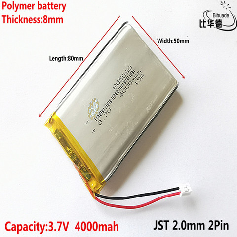 JST 2.0mm 2Pin 3.7V 4000mAh 805080 Lithium Polymer LiPo Rechargeable Battery cells For Power bank ► Photo 1/5