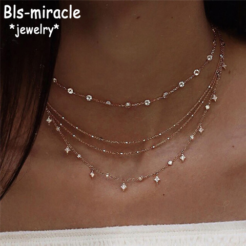 2022 New Boho Fashion Crystal Stars Pendant Necklaces For Women Vintage Gold Necklace Multilayer Female Jewelry Wedding Gift ► Photo 1/6