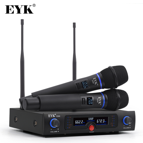 EYK E200 UHF Long Range Dual Channel Wireless Microphone System Whole Metal Handheld Mic with New Light Design for Karaoke KTV ► Photo 1/6