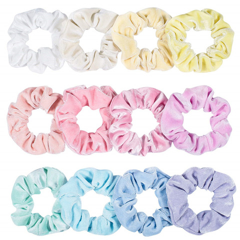 Wholesale Women Winter Velvet Scrunchie Pack 12pcs/lot Bright Pastel Color Elastic Hair tie Baby Girl Hair Schrunchy Set 2022 ► Photo 1/6