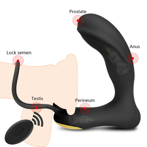 Prostate Massager Vibrator 8 Speeds Double Ring Butt Plug Wireless Remote Adult Products Delay Ejaculation Ring Sex Toys for Men ► Photo 1/6