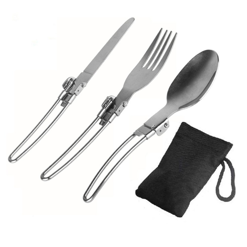 Foldable camping hike cook picnic SPORK Stainless Steel Fork Spoon utensi Z