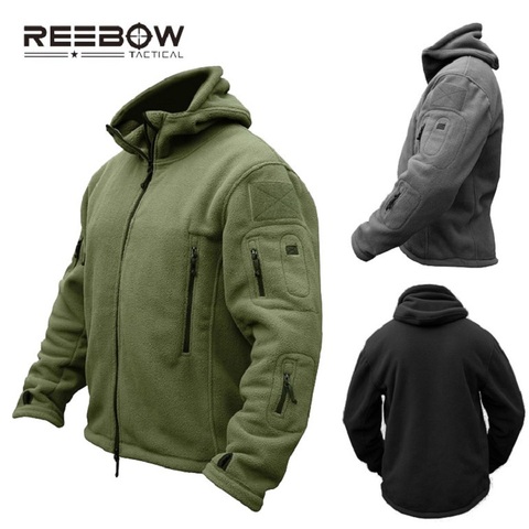 REEBOW TACTICAL Men Outdoor Fleece Tactical Hooded Jacket Hiking Camping Winter Thermal Breathable US Army Military Outwears ► Photo 1/6