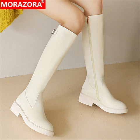 MORAZORA 2022 Big size 33-43 winter knee high boots med heels round toe solid color women boots ladies shoes black sliver ► Photo 1/6