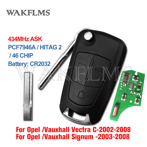 For Opel Vauxhall Vectra C Signum 2002 2003 2004 2005 2006 2007 2008 2009 433MHz PCF7946A ID46 3 Buttons Remote Car Key Fob ► Photo 1/3