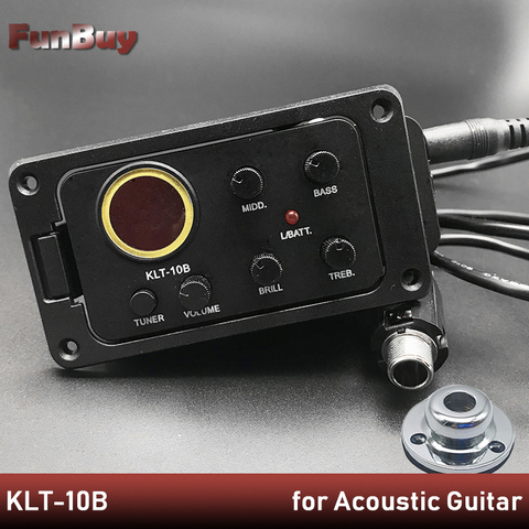 KLT-10B 4 Band Acoustic Guitar Pickup EQ Preamp with Round Screen Tuner for Travel Guitar 36 and 38 Guitar Drop shipping ► Photo 1/6