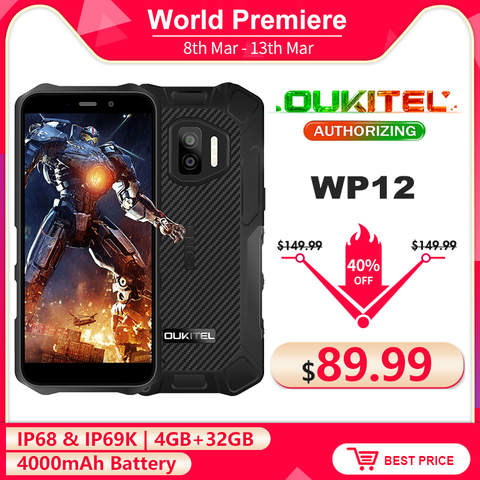 OUKITEL WP12 IP68 Waterproof Android 11 Rugged Smartphone 5.5'' HD+ Display 4GB+32GB Helio A22 NFC 4000mAh Mobile Phone ► Photo 1/6