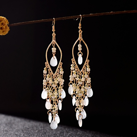 New Classic Trendy White Crystal Long Tassel Dangle Earrings For Women Hangers Fashion Earrings Beads Wedding Earrings ► Photo 1/6