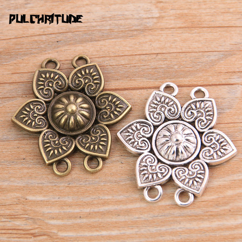 PULCHRITUDE 6pcs 33*35mm New Product Two Color Zinc Alloy Retro Flower Porous Connectors Jewelry Making DIY Handmade Craft ► Photo 1/5