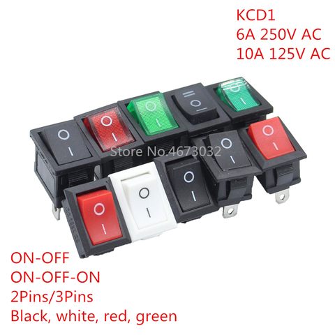 1PCS KCD1 2PIin 3Pin Boat Car Rocker Switch 6A/10A 250V/125V AC Red Yellow Green Blue black Button Best Price KCD1 ► Photo 1/6