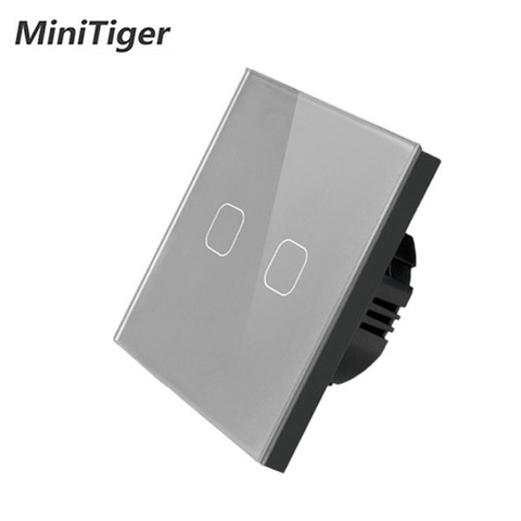 Minitiger EU/UK Standard AC 220-250V White Luxury Glass Panel 2 gang 1 way Touch Wall Sensor Light Switch ► Photo 1/5