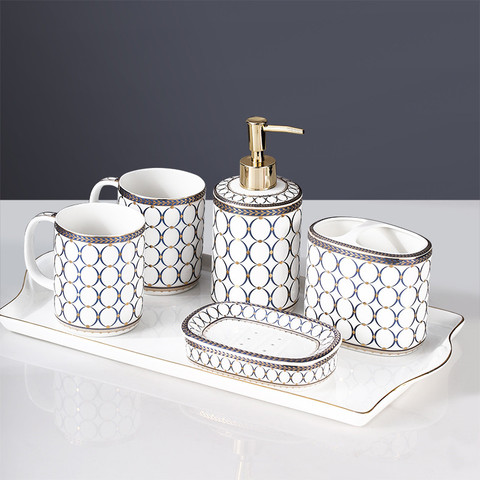 Bathroom Accessories Set Ceramic Soap Dish Toothbrush Holder/Rack & Gargle Cup With Tray 5/6 Pieces Wash Set Wedding Gifts ► Photo 1/6