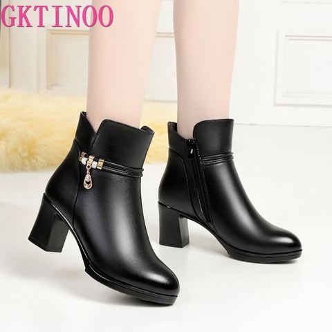 GKTINOO Women Winter Shoes 2022 New Fashion High heels Women Leather Boots Large Size Natural Wool Warm Ladies Short Boots ► Photo 1/6