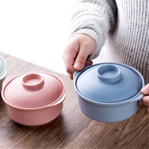 Lunch Tray Dishes Soup Bowl with Lid Dinnerware Pure Natural Wheat Straw Creative Salad Noodles Plate Plastic Tableware ► Photo 1/5