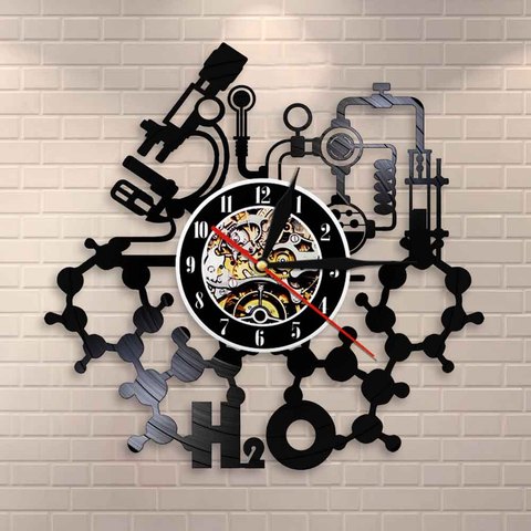 Chemistry Experiments Wall Clock Science Laboratory Decoration Periodical Elements Table Wall Art Retro Vinyl Record Wall Clock ► Photo 1/6