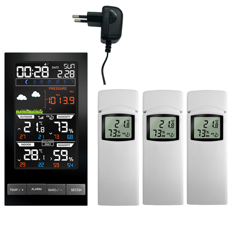 Digital Alarm Wall Clock Weather Station Indoor Outdoor Temperature Humidity Pressure Wind Weather Forecast 3 Outdoor Sensors ► Photo 1/6