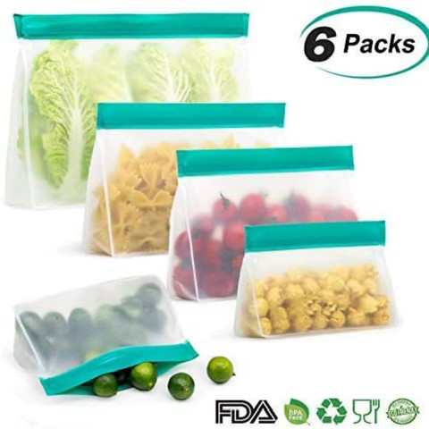 6pcs Reusable Food Storage Bags Leakproof Ziplock Snack Bag Freezing Bag Vegetable Fresh Bag Fridge Organizer Kitchen Supplies ► Photo 1/6